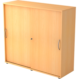 Schiebetürenschrank TARA, 3 Ordnerhöhen, B 1200 x T 400 x H 1180 mm, abschließ- & stapelbar, Buche-Dekor