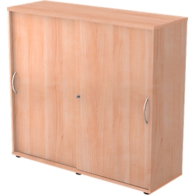 Schiebetürenschrank TARA, 3 Ordnerhöhen, B 1200 x T 400 x H 1180 mm, abschließ- & stapelbar, Nussbaum-Dekor