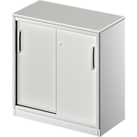 Schiebetürenschrank TETRIS SOLID, 2 OH, B 800 mm, inkl. 19 mm Abdeckplatte, lichtgrau/weißalu