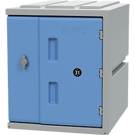 Schließfachschrank BLOXZ-450, Kunststoff, Drehriegelverschluss, B 385 x T 470 x H 450 mm, 1 Fach, blau