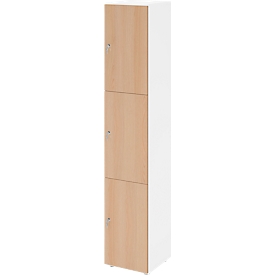 Schliessfachschrank Topas Line, 6 Ordnerhöhen, 3 Fächer, Zylinderschloss, B 400 x T 420 x H 2156 mm, weiss/Eiche