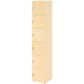 Schließfachschrank Topas Line, 6 Ordnerhöhen, 6 Fächer, Zylinderschloss, B 400 x T 420 x H 2156 mm, Ahorn/Ahorn