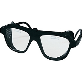 SCHMERLER Schutzbrille EN 166, Bügel schwarz, Scheibe klar Nylon, Seitenblenden, verstellbar, Glasgröße 62 x 52 mm
