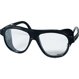 SCHMERLER veiligheidsbril EN 166, zwarte veren, heldere nylon lens, zijkapjes, verstelbaar, glasmaat 62 x 52 mm