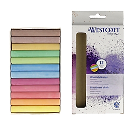 Schoolbordkrijt Westcott, veelkleurig, stofarm, gemakkelijk afwasbaar, 12 x 84 mm, 12 stuks