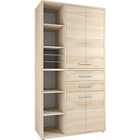 Schrank-Kombination Player, 6 Regalfächer, 2 Schubladen, B 1173 mm, Eiche