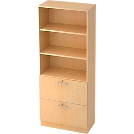 Schrank ULM, mit Hängeregistraturauszügen, 3 OH, H 2004 x B 800 x T 420 mm, Ahorn-Dekor