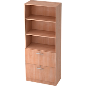 Schrank ULM, mit Hängeregistraturauszügen, 3 OH, H 2004 x B 800 x T 420 mm, Nussbaum-Dekor