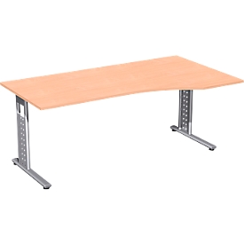 Schreibtisch ALICANTE, C-Fuß, Freiform, Ansatz rechts, B 1800 x T 800/1000 x H 680-820 mm, Buche-Dekor