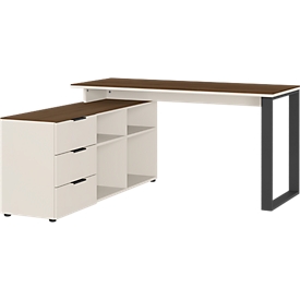 Schreibtisch Ancona, Bügelfuß, Sideboard, B 1450 x T 1460 x H 740 mm, Nussbaum/Kaschmir