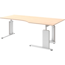 Schreibtisch BARI, C-Fuß, Form B, Freiform, Ansatz links, B 2000 mm, Ahorn-Dekor