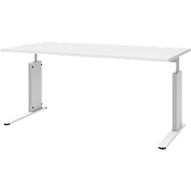 Schreibtisch BARI, C-Fuß, Form B, Rechteck, B 1600 x T 800 x H 680 - 820 mm, weiß