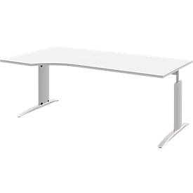 Schreibtisch BARI, Freiform, Ansatz links, C-Fuß, B 1800 x T 1000 mm, weiß