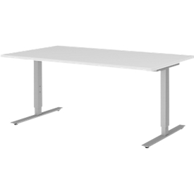 Schreibtisch BARI, T-Fuß, Rechteck, B 1600 x T 800 x H 680-820 mm, weiß/Alu