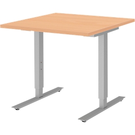 Schreibtisch BARI, T-Fuß, Rechteck, B 800 x T 800 x H 680-820 mm, Buche/Alu