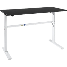 Schreibtisch Bexxstar, elektrisch höhenverstellbar, Rechteck, C-Fuß, B 1600 x T 800 x H 725-1185 mm, schwarz/weiß