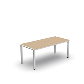 Schreibtisch Bexxstar, Rechteck, 4-Fuß Quadratrohr, B 1800 x H 740 mm, Ahorn/chromsilber