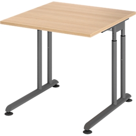 Schreibtisch Breno, manuelle Höheneinstellung, horizontaler Kabelkanal, B 800 x T 800 x H 680-820 mm, Spanplatte & Stahl, Eiche/Graphit