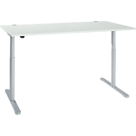 Schreibtisch, einstufig elektrisch höhenverstellbar, T-Fuß Rundrohr, B 1800 x T 800 x H 710-1180 mm, lichtgrau/weißaluminium