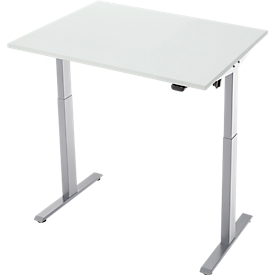 Schreibtisch, elektrisch höhenverstellbar, Rechteck, T-Fuß, B 1200 x T 800 x H 720-1200 mm, lichtgrau/silber