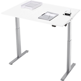 Schreibtisch, elektrisch höhenverstellbar, Rechteck, T-Fuß, B 1200 x T 800 x H 720-1200 mm, weiß/silber