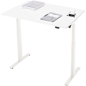 Schreibtisch, elektrisch höhenverstellbar, Rechteck, T-Fuß, B 1200 x T 800 x H 720-1200 mm, weiß/weiß