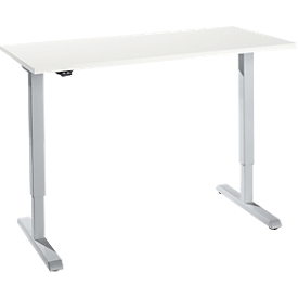 Schreibtisch, elektrisch höhenverstellbar, Rechteck, T-Fuß, B 1300 x T 650 x H 715-1205 mm, weiß/weißaluminium