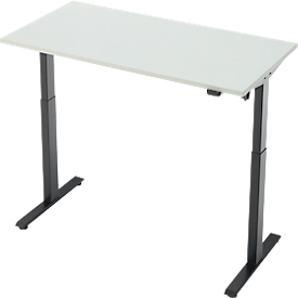 Schreibtisch, elektrisch höhenverstellbar, Rechteck, T-Fuß, B 1300 x T 650 x H 720-1200 mm, lichtgrau/schwarz
