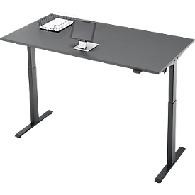 Schreibtisch, elektrisch höhenverstellbar, Rechteck, T-Fuß, B 1600 x T 800 x H 720-1200 mm, graphit/schwarz