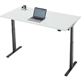Schreibtisch, elektrisch höhenverstellbar, Rechteck, T-Fuß, B 1600 x T 800 x H 720-1200 mm, lichtgrau/schwarz