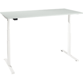 Schreibtisch, elektrisch höhenverstellbar, T-Fuß, B 1200 x T 800 x H 620-1270 mm, lichtgrau/weiß + Memoryschalter
