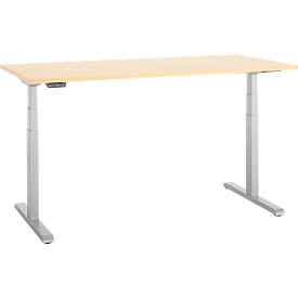 Schreibtisch, elektrisch höhenverstellbar, T-Fuß, B 1600 x T 800 x H 615-1275 mm, Ahorn/weißalu