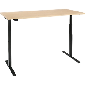 Schreibtisch, elektrisch höhenverstellbar, T-Fuß, B 1600 x T 800 x H 620-1270 mm, Ahorn/schwarz + Memoryschalter