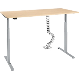 Schreibtisch, elektrisch höhenverstellbar, T-Fuß, H 620-1270 mm, Ahorn/weißaluminium + Memory-Bedienelement und Gratis Kabelschlange Quadro