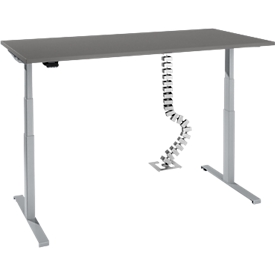 Schreibtisch, elektrisch höhenverstellbar, T-Fuß, H 620-1270 mm, graphit/weißaluminium + Memory-Bedienelement und Gratis Kabelschlange Quadro