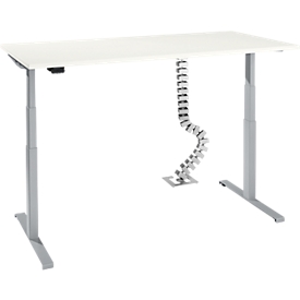 Schreibtisch, elektrisch höhenverstellbar, T-Fuß, H 620-1270 mm, weiß/weißaluminium + Memory-Bedienelement und Gratis Kabelschlange Quadro