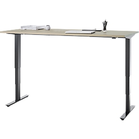 Schreibtisch, elektrisch höhenverstellbar, T-Fuß ohne Traverse, B 1800 x T 800 x H 605–1265 mm, Eiche/schwarz