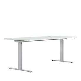 Schreibtisch ERGO DRIVE ED 470, elektrisch höhenverstellbar, Rechteck, T-Fuß, B 1800 x T 800 x H 692-1147 mm, lichtgrau/weißaluminium RAL 9006