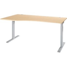 Schreibtisch ERGO-T 2.0, Freiform, Ansatz links, T-Fuss, B 1800 x T 1000/800 x H 675-895 mm, Ahorn/weissalu 
