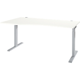 Schreibtisch ERGO-T 2.0, Freiform, Ansatz links, T-Fuß, B 1800 x T 1000/800 x H 675-895 mm, weiß/weißalu 