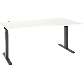 Schreibtisch ERGO-T 2.0, Freiform, Ansatz rechts, T-Fuss, B 1800 x T 1000/800 x H 675-895 mm, weiss/anthrazit 