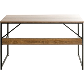 Schreibtisch HAKU, Rechteck, mit zusätzlicher Ablagefläche, B 1200 x T 600 x H 740 mm, Metall/Holz, schwarz/dunkles Eiche-Dekor