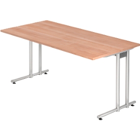 Schreibtisch JENA, C-Fuß, Rechteck, B 1600 x T 800 x H 720 mm, Gestell alusilber, Nussbaum-Dekor
