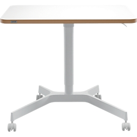 Schreibtisch LEITZ Ergo Compact, Rechteck, per Gasfeder höhenverstellbar, T-Fuß, mit Rollen, B 800 x T 600 x H 750-1140 mm, weiß/weiß