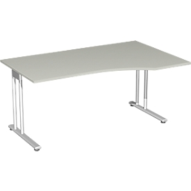 Schreibtisch mit Ansatz PALENQUE, C-Fuß, Freiform, Ansatz rechts, B 1800 x T 800/1000 x H 720 mm, lichtgrau