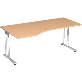Schreibtisch mit Ansatz PALENQUE, C-Fuss, Freiform, links, B 1800 x T 1000/800 x H 680-820 mm, Buche-Dekor