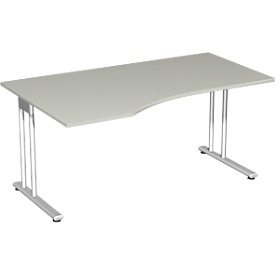 Schreibtisch mit Ansatz PALENQUE, C-fuß, Freiform, links, B 1800 x T 1000/800 x H 720 mm, lichtgrau