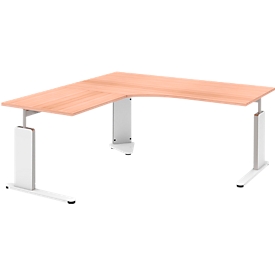 Schreibtisch mit Ansatztisch links BARI, C-Fuß, Form B, Freiform, B 1800 mm, Buche-Dekor
