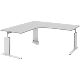 Schreibtisch mit Ansatztisch links BARI, C-Fuß, Form B, Freiform, B 1800 mm, hellgrau