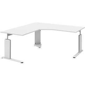 Schreibtisch mit Ansatztisch links BARI, C-Fuß, Form B, Freiform, B 1800 mm, weiß